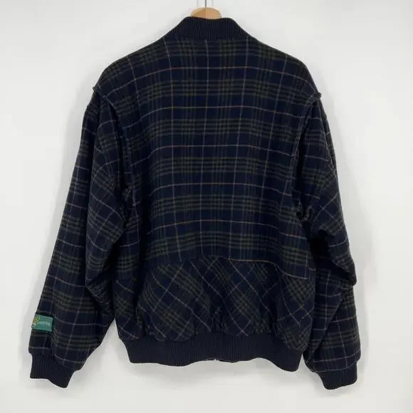Vintage Collie Italian Lambs Wool Varsity Bomber Jacket Mens XL Navy Blue Plaid - Picture 3 of 11